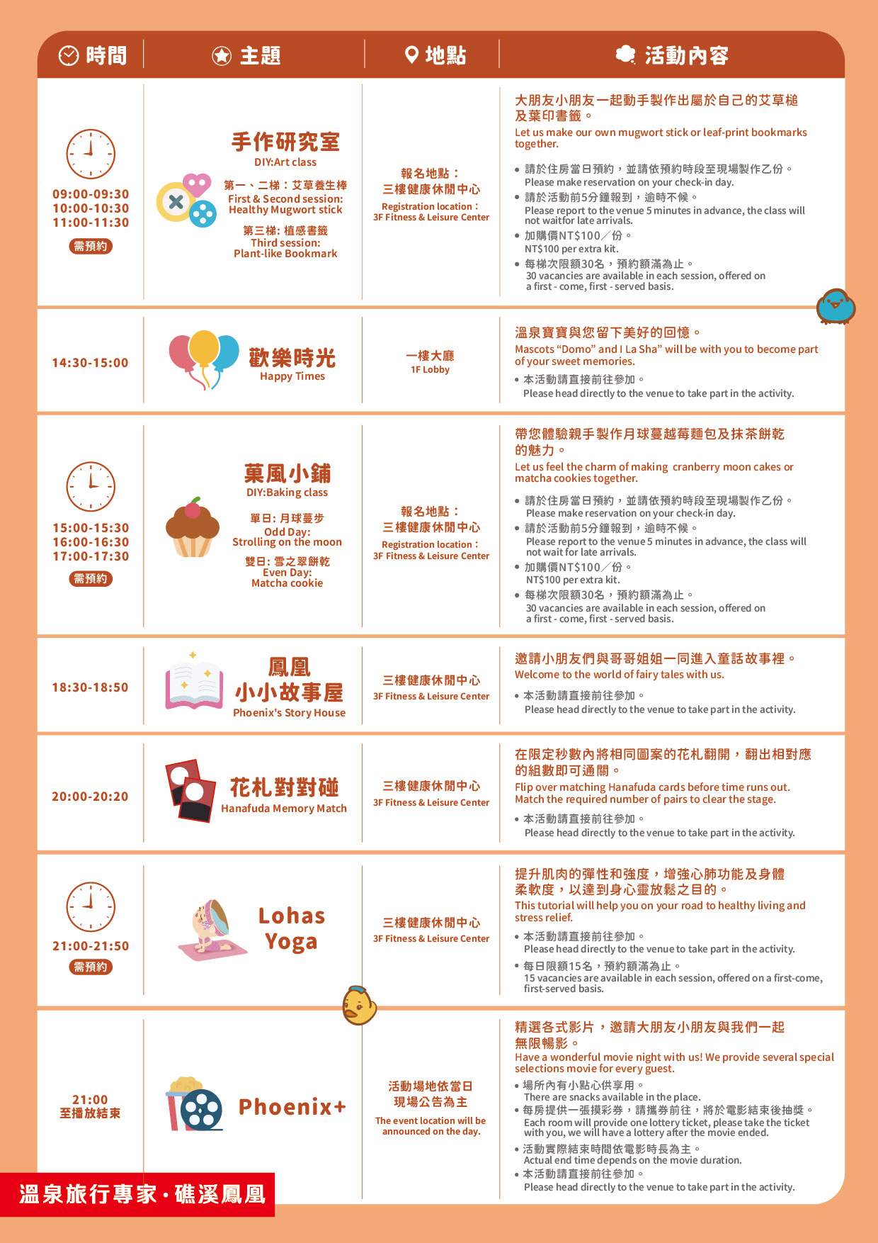 長榮鳳凰酒店（礁溪）2026 年 9–11 月活動指南：休閒設施、加購 DIY 與館外活動